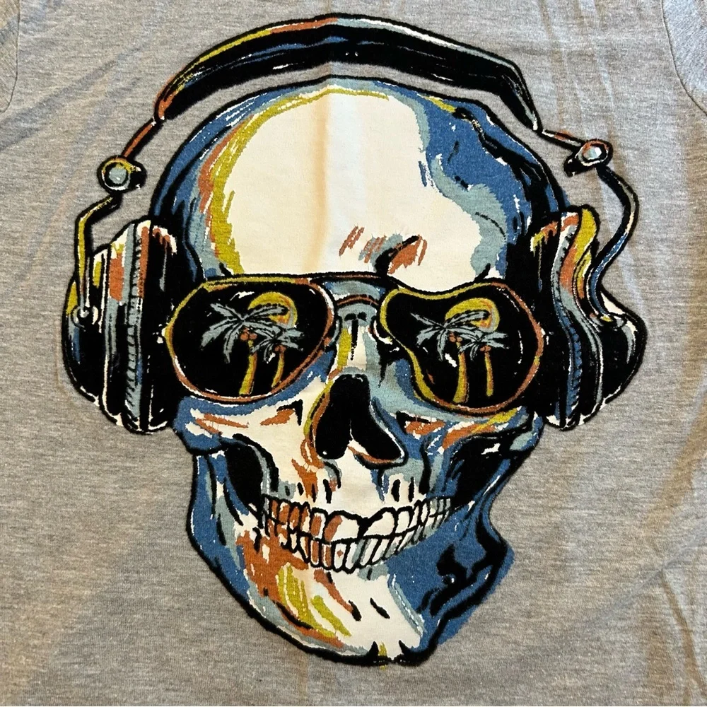 Skull Headphones Graphic Tee | Boys XS (4/5) | Tropical Summer Skull